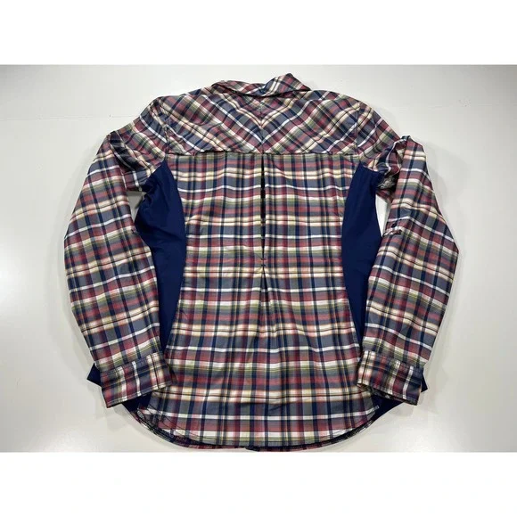 REI Co-op Women's Medium Blue Plaid Button Up Vented Hiking Shirt Roll Tab L/S - Picture 5 of 11